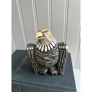 Artesania Rinconada Carved EagleFigurine, Textured Ceramic Pottery Animal